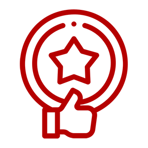 Red outline of a star and thumbs-up icon.