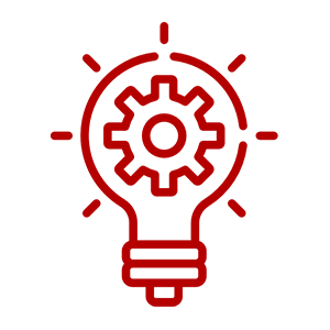 Red lightbulb icon with a gear inside